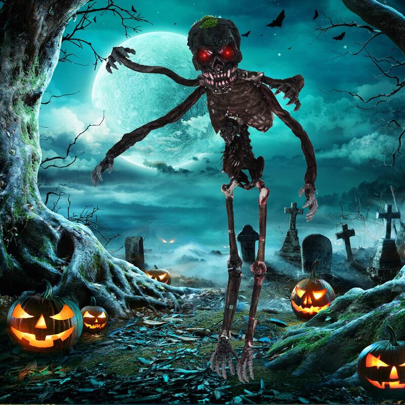 Black PE Fabric Animated Halloween Skeleton with Sound and Poseable Arms