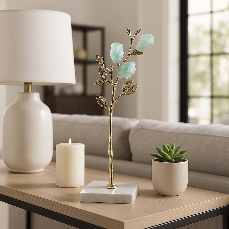 Metal Tree Sculpture on Marble Base Charming Living Room, Office, Home Decor