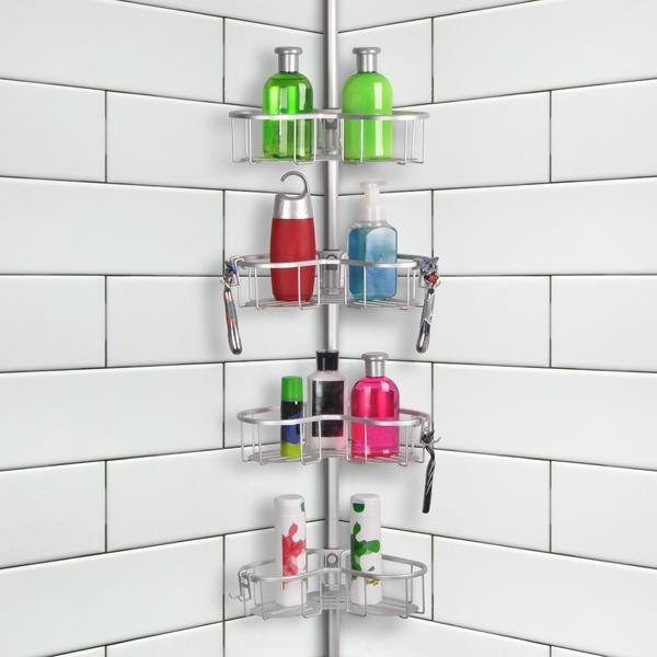 Utopia Alley Tension Rod Shower Organizer, Rustproof Corner Shower Caddy with 4 Adjustable Shelves, Chrome & Matte Black Finish