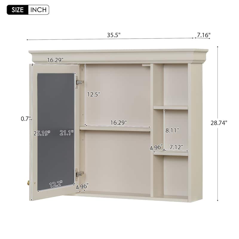2-in-1 Versatle Wall Mounted Mirrored Cabinet, Medicine Cabinet with 6 Open Shelves, Bathroom Storage Cabinet with Mirror
