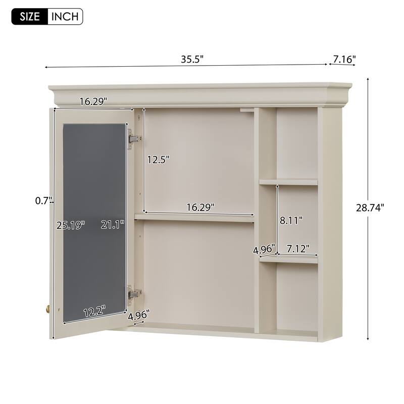 GDFStudio - Valence Modern Wall-Mounted Bathroom Storage Cabinet with Mirror and Open Shelves - 35'' x 28''