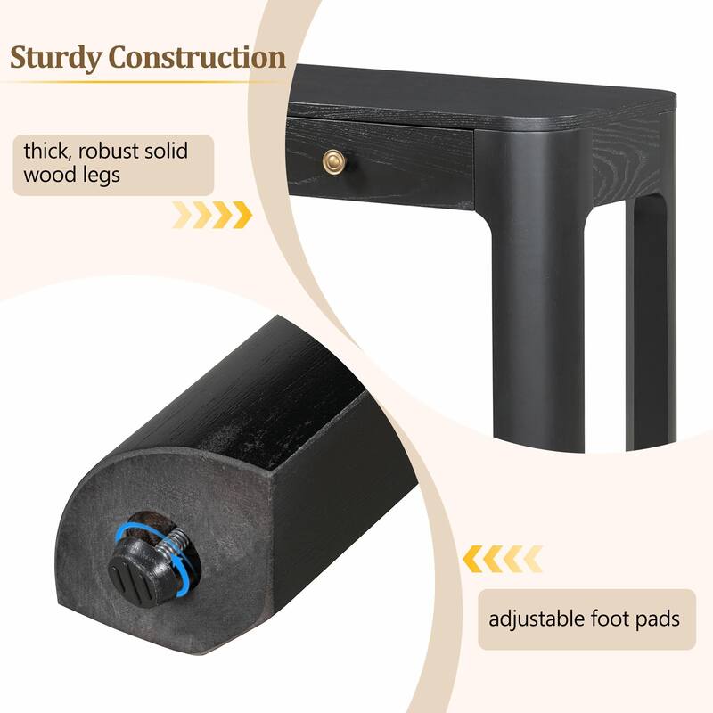 Rustic Console Table with Curved Corners for Safety - Entryway Table with 3 Concealed Drawers