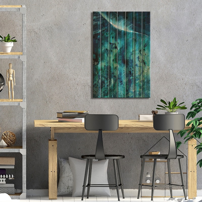 Manta Ray Reef Print On Wood by Karli Perold - Multi-Color