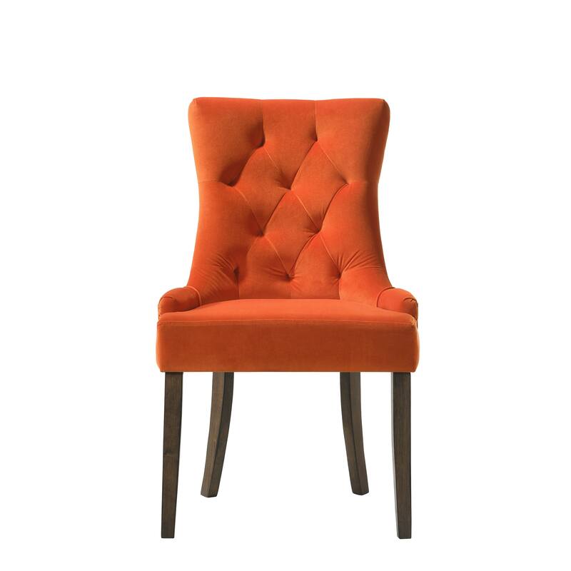 Side Chair, Orange Velvet & Espresso Finish - Orange