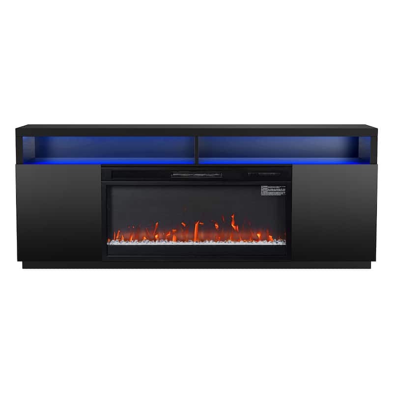 68" Modern Black RGB Electric Fireplace TV Stands Console for TVs Up to 72-inch