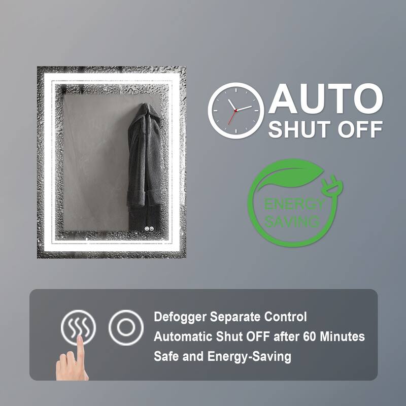 Retangular Wall Mounted LED Bathroom Mirror With Touch Switch Memory Mirror Anti-Fog (Horizontal/Vertical)