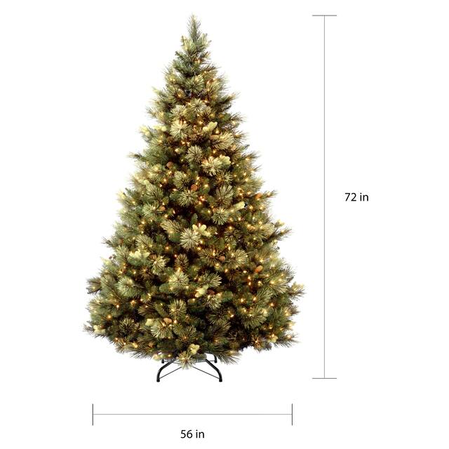 Carolina Pine 6.5-ft. Flocked Pre-lit Faux Christmas Tree w/ Cones