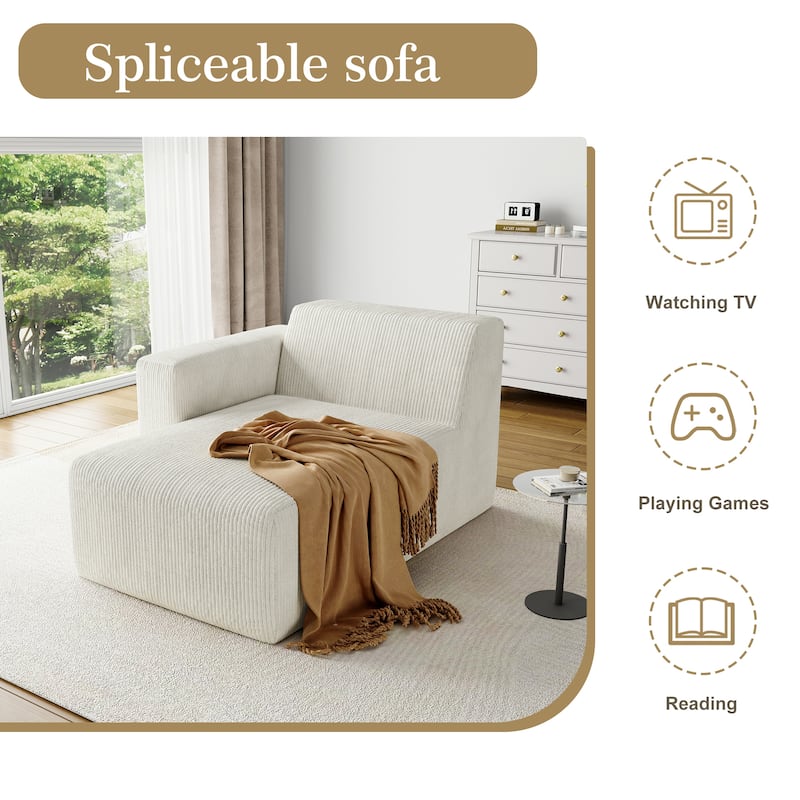 UIXE Upholstered Corduroy Chaise Lounges For Interior - 56.9" W x 31.8 H" 35.3 D"