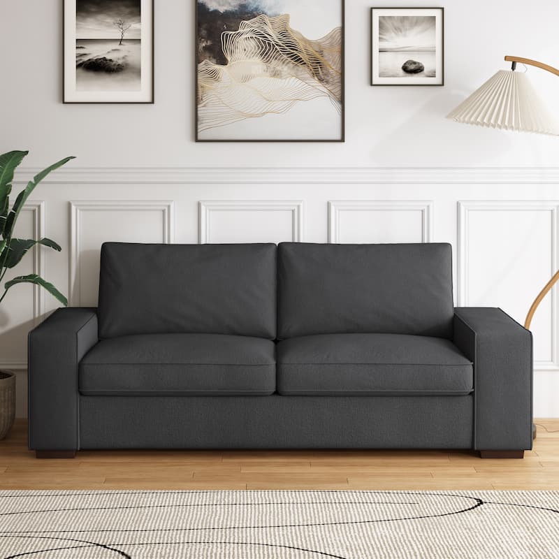 80.1" Wide Linen Corduroy Loveseat Living Room Sofa Couch - Linen - Dark Grey/Linen