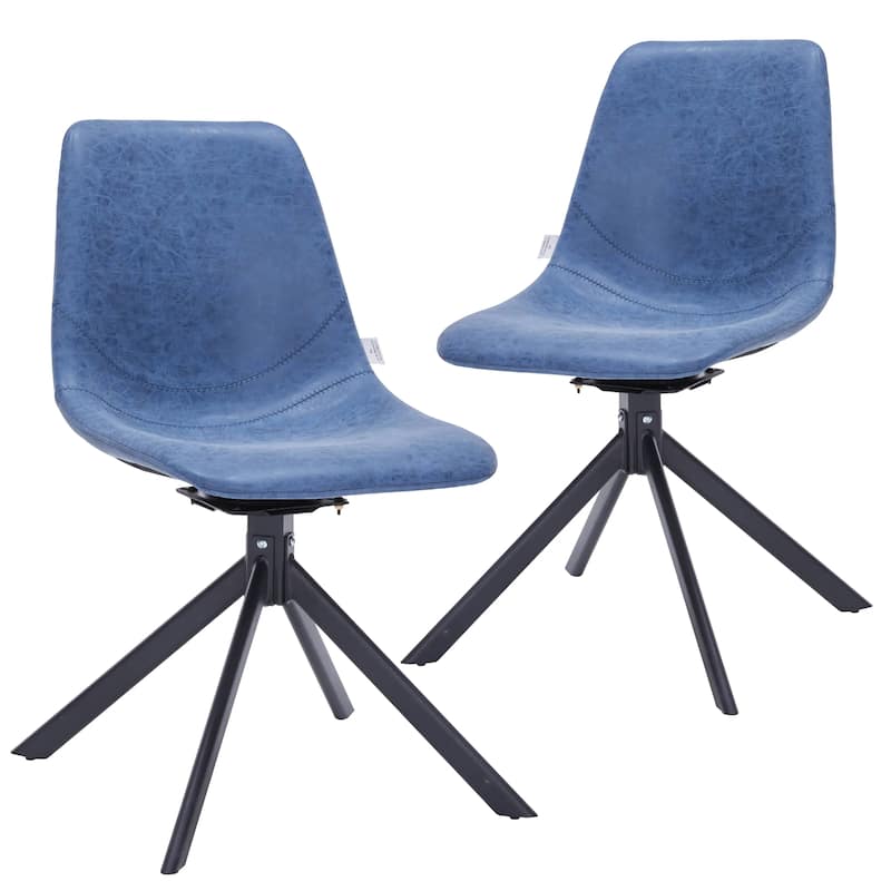 Markley Leather Dining Chair 360 Degree Swivel with Iron legs Modern Accent Side Chair Set of 2 - Blue