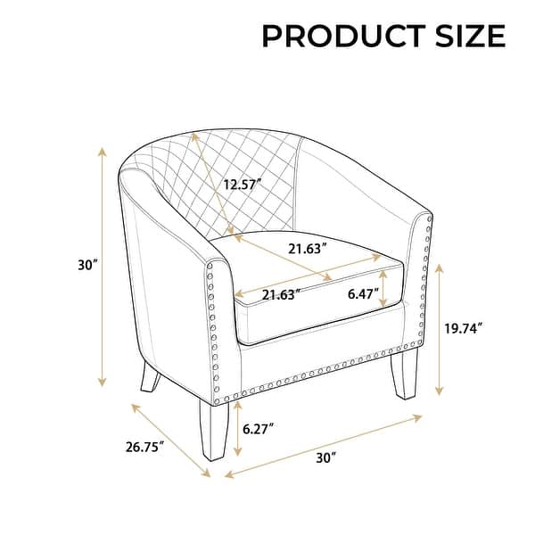 dimension image slide 6 of 9, Axia Barrel PU Leather Accent Chair with Nailhead Trim