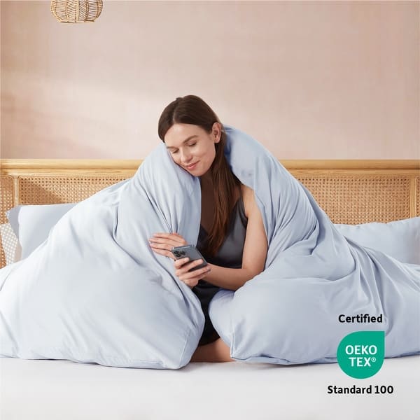 Empyrean Ultra Soft Double Brushed Microfiber Duvet Cover Set with Button Closure - Ice Blue - Queen