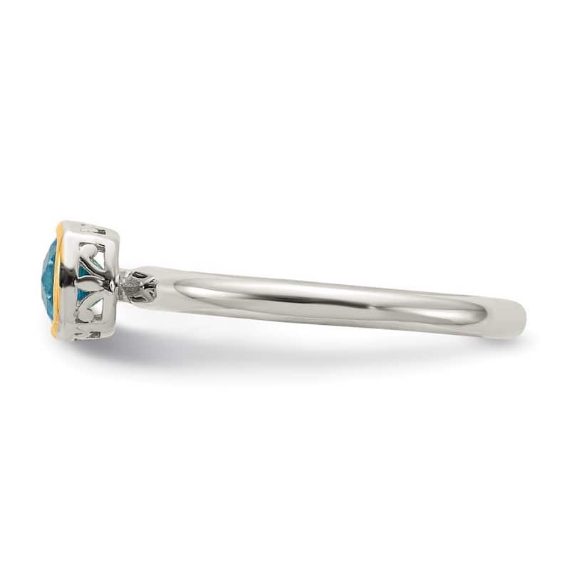 Curata 925 Sterling Silver With 14k Accent Light Swiss Blue Topaz Ring