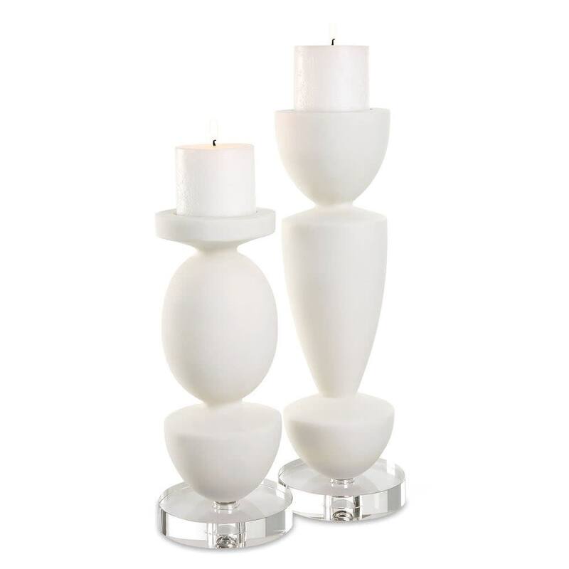 Uttermost 18101 Lido Rice Stone Table Pillar Candle Holder - Set of 2 - Ivory