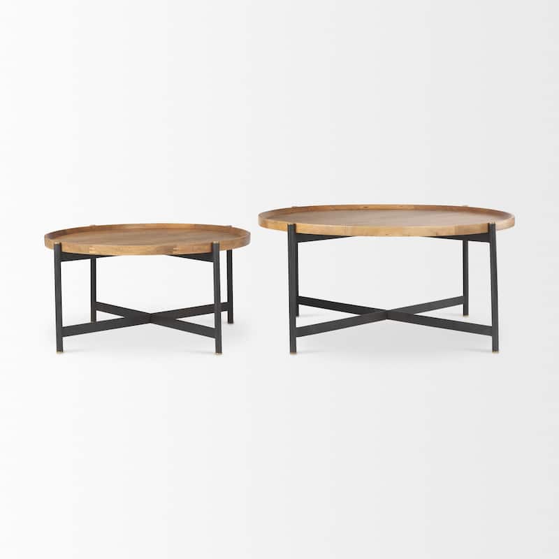 Marquisa Medium Brown Solid Wood w/ Black Iron Frame 42" Round Coffee Table - 42"L x 42"W x 19"H