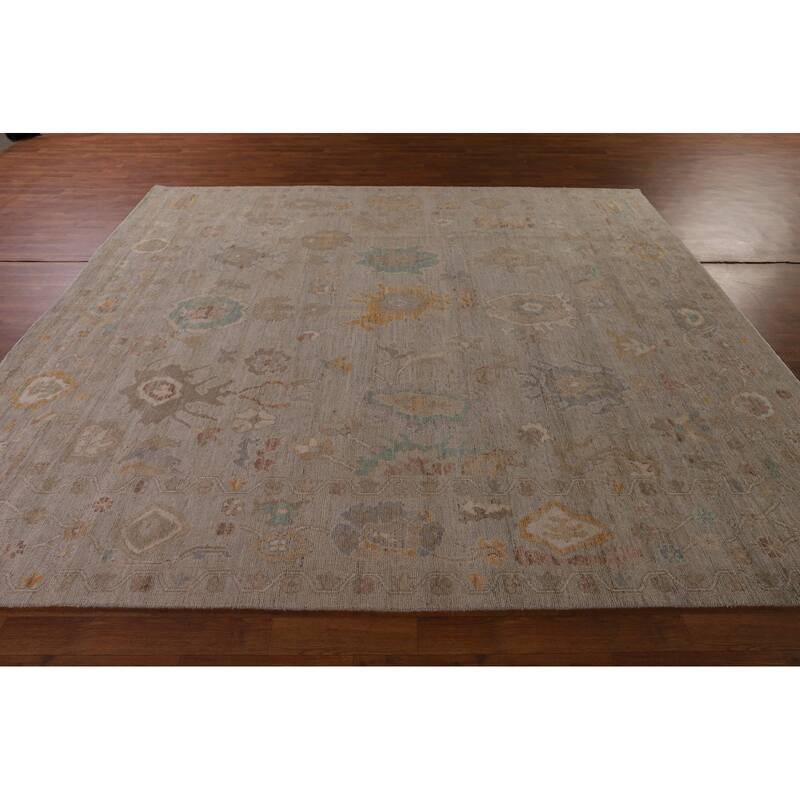 Vegetable Dye Beige Oushak Turkish Rug Hand-Knotted Wool Carpet - 8'1" x 9'8"