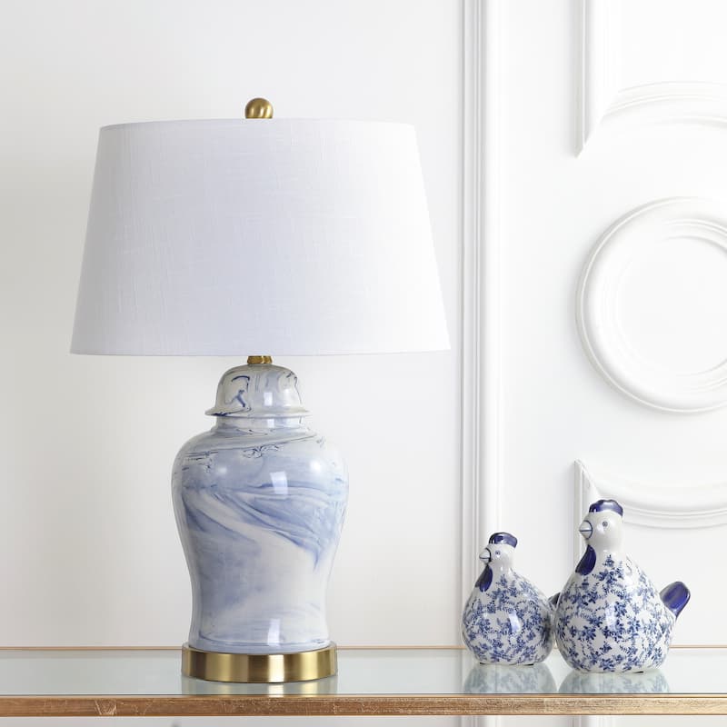 Clarke 26" Ceramic LED Table Lamp, Blue/White by JONATHAN Y