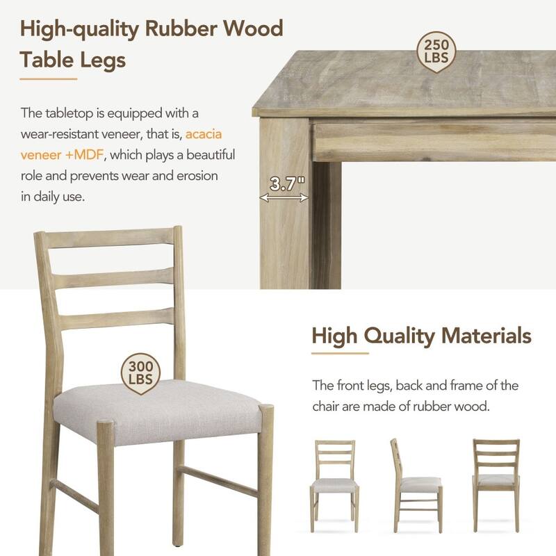 Modern 7-piece Wooden Dining Set with 12" Leaf Extendable Table and 6 Dining Chairs