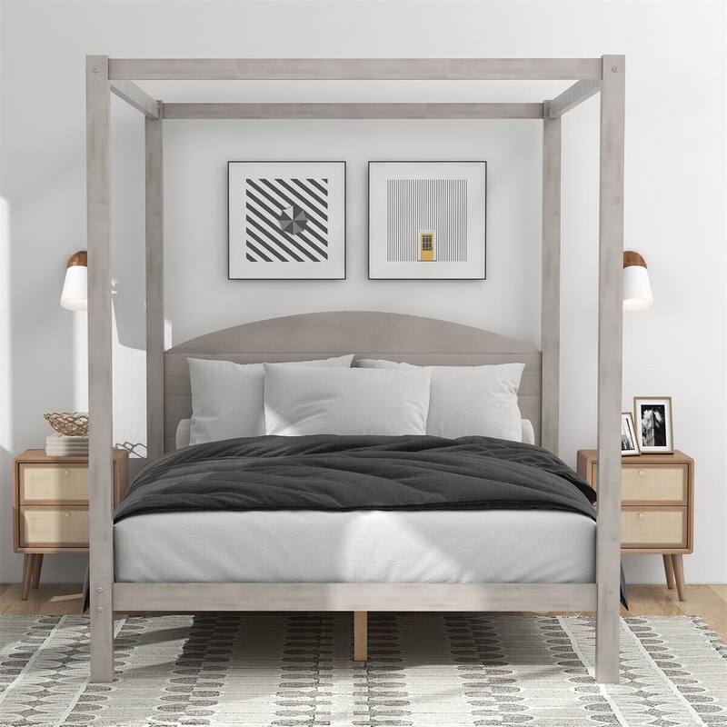 Merax Canopy Platform Bed with Headboard and Support Legs
