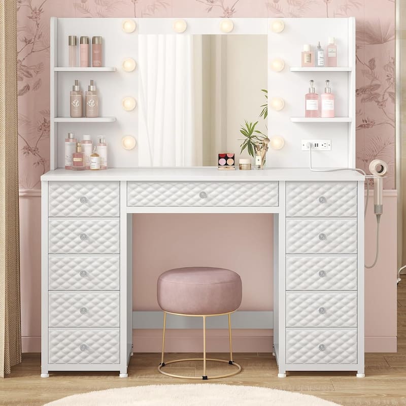 Vanity with Lights and Mirror 11 Drawer Makeup Vanity 6 Shelves
