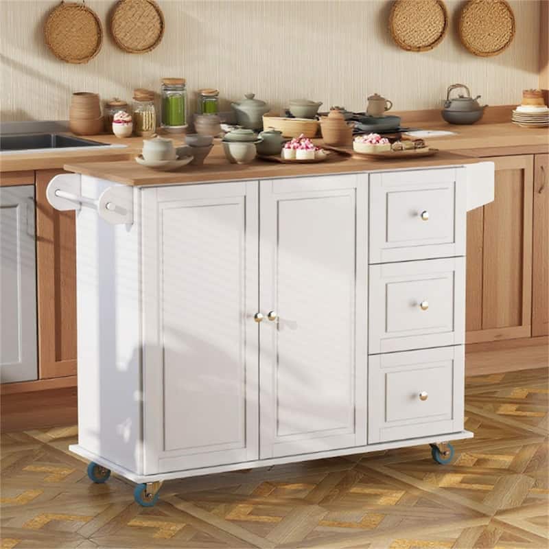 Mobile Kitchen Island Storage Trolley with Drop Cart