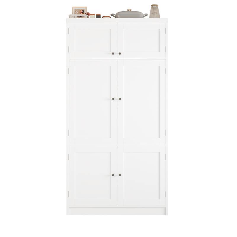Roomfitters 80 Inch Extra Tall Kitchen Pantry Cabinet with Power Outlets and Wine Rack, Shaker Style