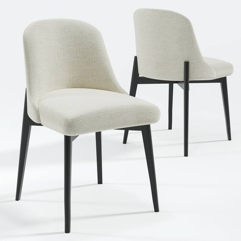 2Pcs Dining Chairs Modern Fabric Upholstered Kitchen Side Chairs with Natural Wood Legs Comfy Armless Side Chair - Black - 33 in. x 22.5 in.