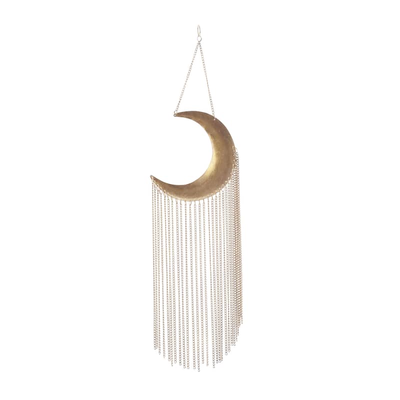 Metal Moon Indoor Outdoor Windchime with Chain Tassels - Gold - Roche River Decor