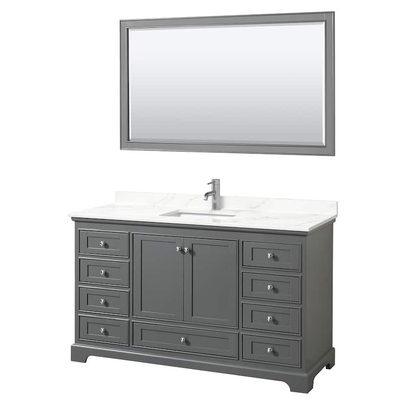 Deborah 60-inch Single Vanity, Quartz Top, 58-inch Mirror - Dark Gray, Chrome Trim, Giotto Quartz Top