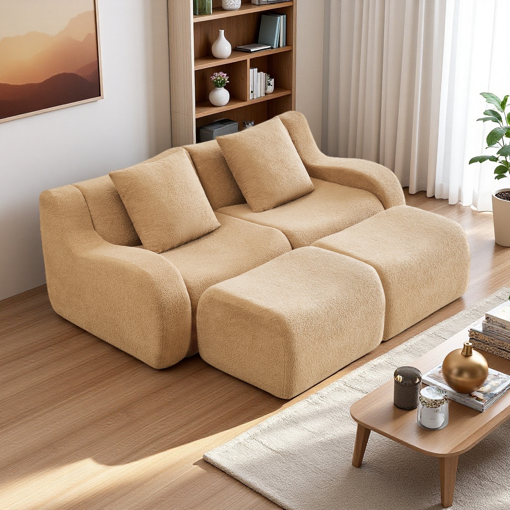 82.7" Teddy Fabric Modular Sectional Sofa with Chaise, Anti-Slip, No Assembly