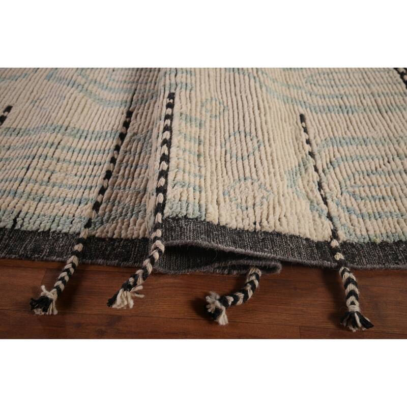 Ivory Moroccan Oriental Large Area Rug Hand-Knotted Wool Carpet - 12'0"x 15'3"