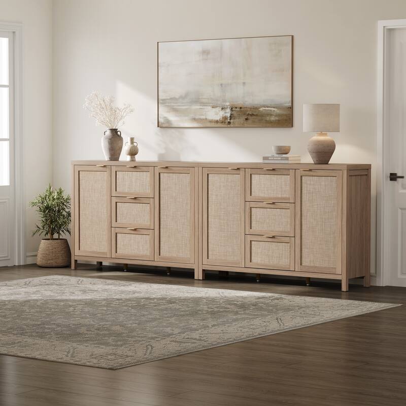 Natural Style Rattan Door Storage Cabinet with 3 Drawers
