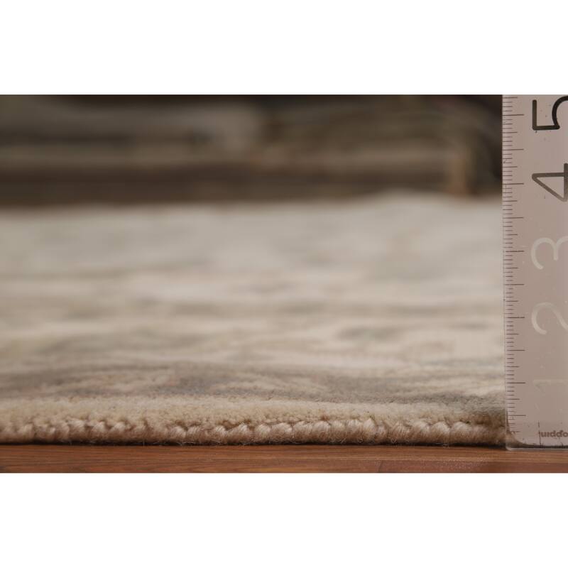 All-Over Ivory Floral Oushak Indian Area Rug Handmade Wool Carpet - 8'4" x 11'10"