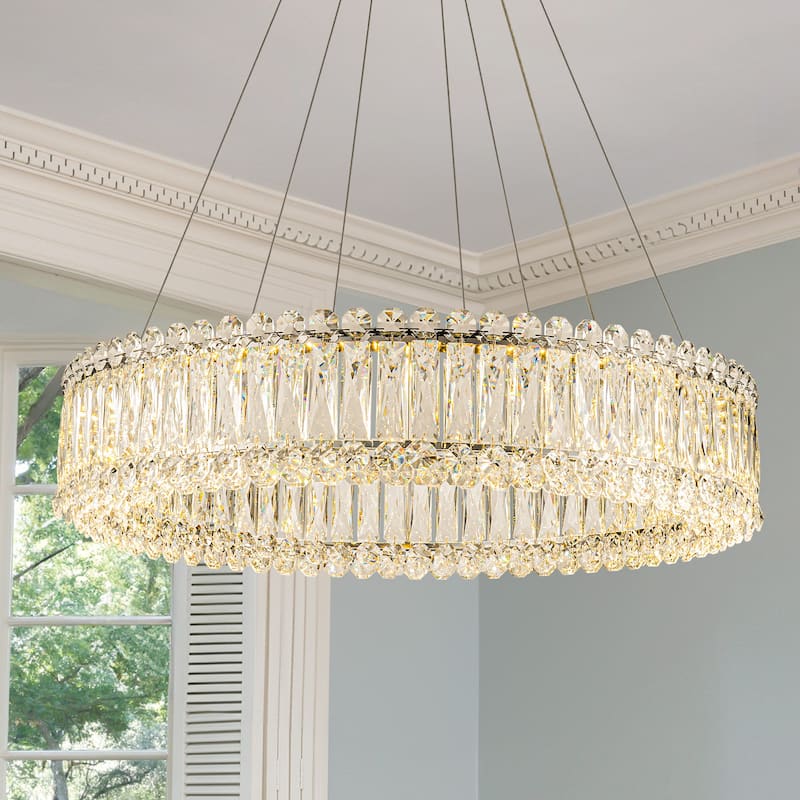 1/2-Tier Dimmable Chrome Crystal LED Drum Chandelier - 1 Tier-23.6"