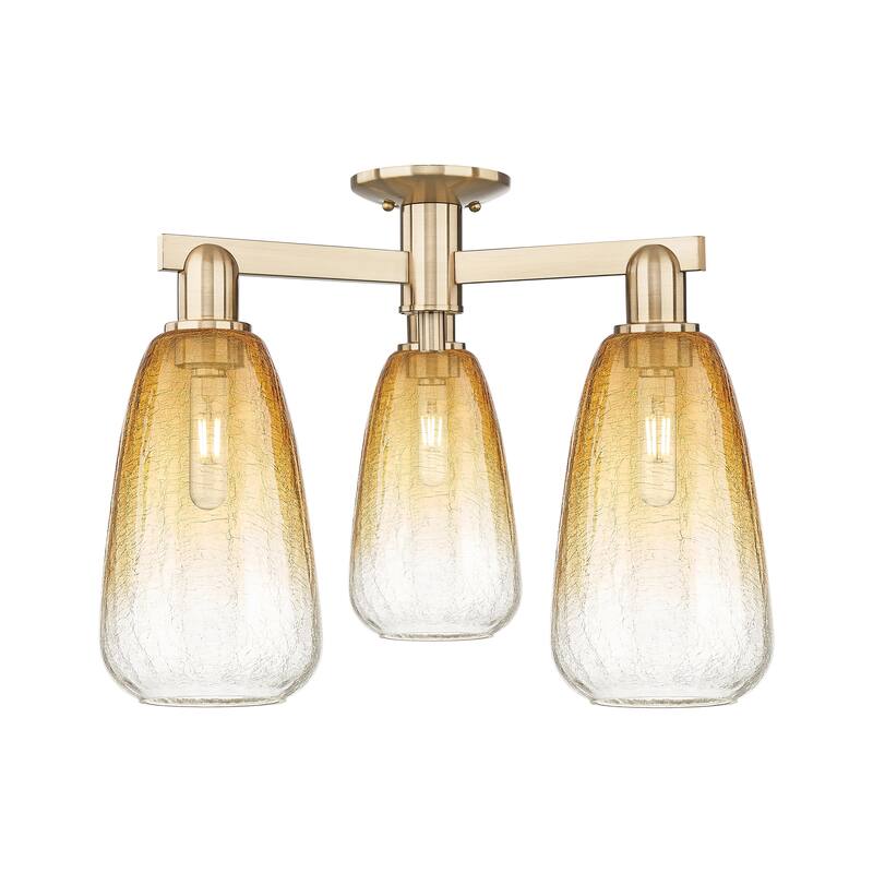 Innovations Lighting Downtown Urban - Brookhaven Almond - 3 Light 24" Semi-Flush Mount - Champagne Bronze/Amber