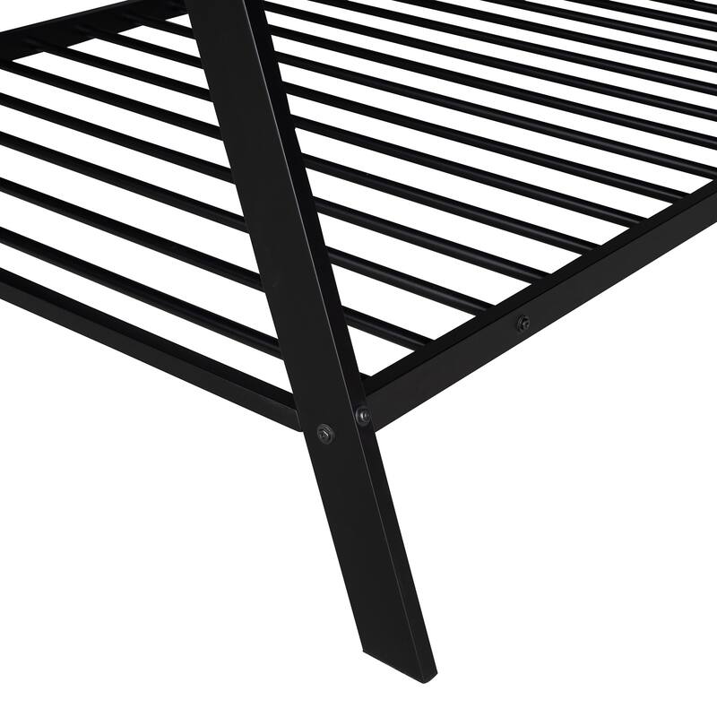 Metal House Bed Tent Bed Frame Twin Size Play Floor Bed with Slat