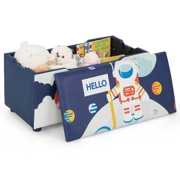 slide 2 of 33, Costway Kids Upholstered Storage Ottoman Bench Versatile Toy Chest - See Details Blue