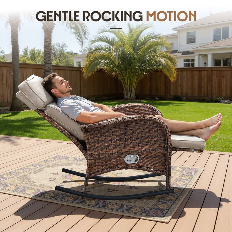 Meyreso 6-Piece Wicker Rocking Reclining Chaise Lounge with Adjustable Backrest & Footrest