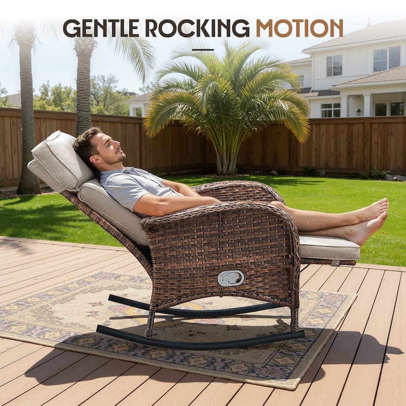 Meyreso Wicker Rocking Reclining Chaise Lounge with Adjustable Backrest & Footrest (2-Pack)