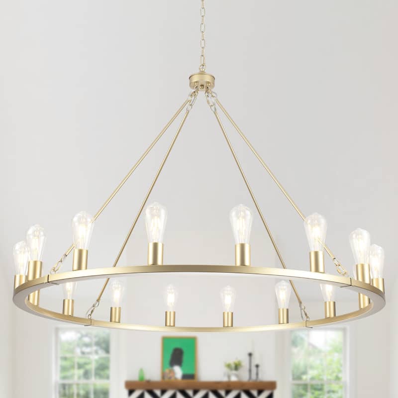 16-Light Farmhouse Chandelier , 47.24 In Wagon Wheel Chandelier for Dining Room Living Room Bedroom Kitchen