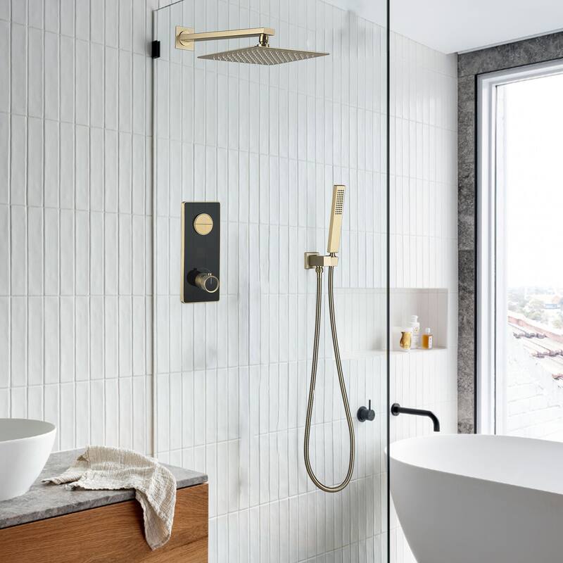 9.84" Digital Display Thermostatic Complete Shower System with Rough in-Valve, Rain Shower Head