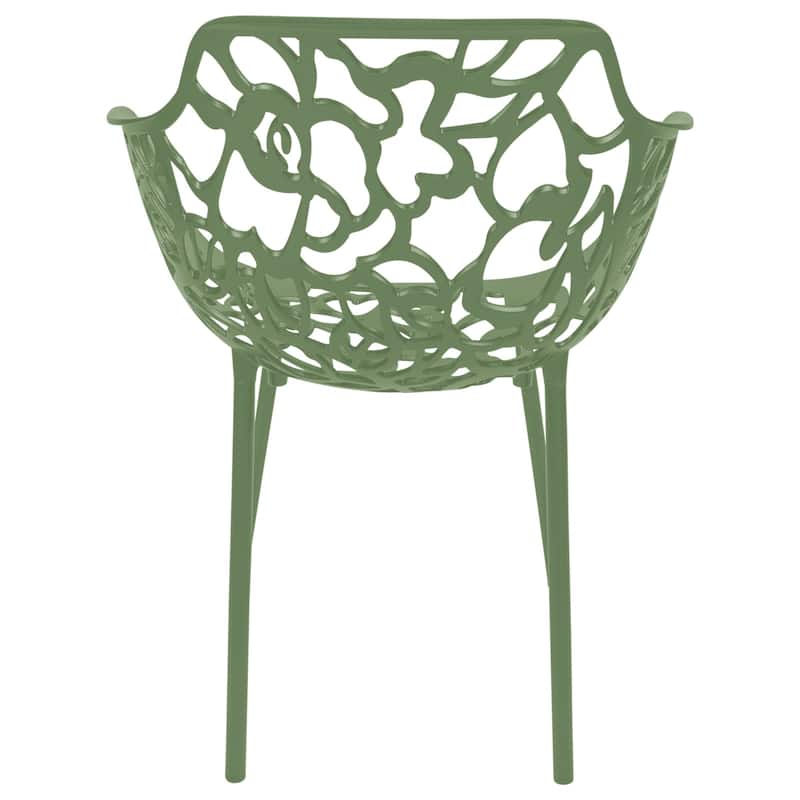 Devon Aluminum Dining Armchair with Floral Cutouts – Stackable, UV-Protected, Indoor/Outdoor Patio Side Chair