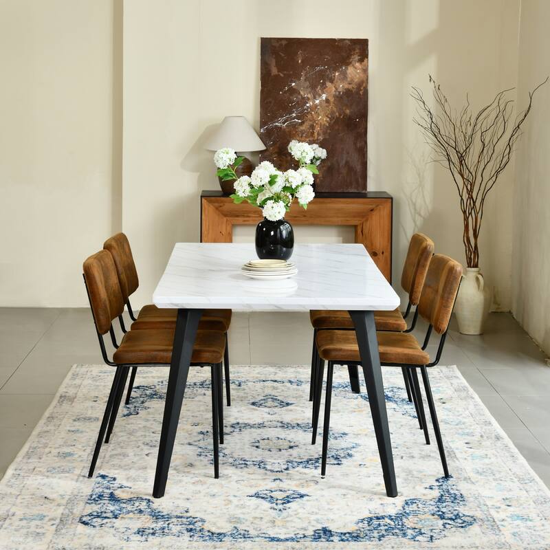 Homy Casa 5-Piece Modern Dining Set with Rectangular Table and Upholstered Side Chairs - White - Brown