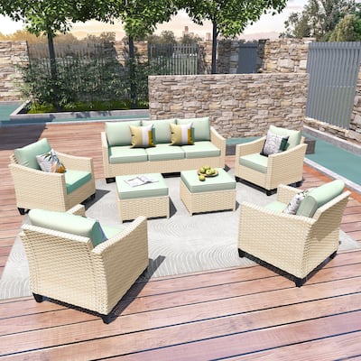 HOOOWOOO Outdoor Patio 7-piece Furniture Rattan Curved Backrest Seating Set