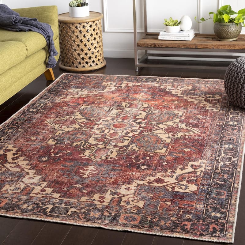 Livabliss Gwenevere Rust Vintage Medallion Machine Washable Area Rug