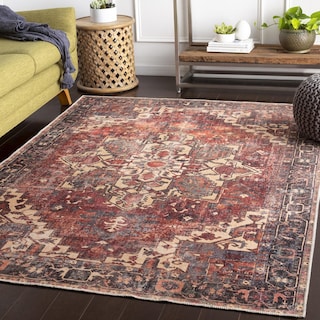 Livabliss Gwenevere Rust Vintage Medallion Machine Washable Area Rug