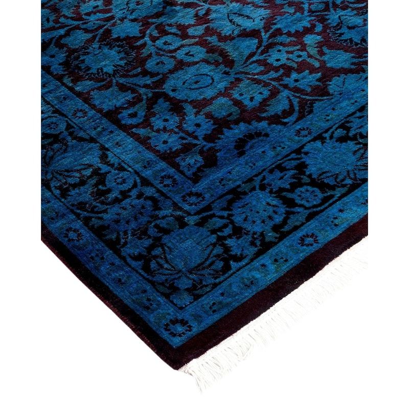Overton Hand Knotted Wool Vintage Inspired Modern Contemporary Overdyed Blue Area Rug - 4' 1" x 6' 4"