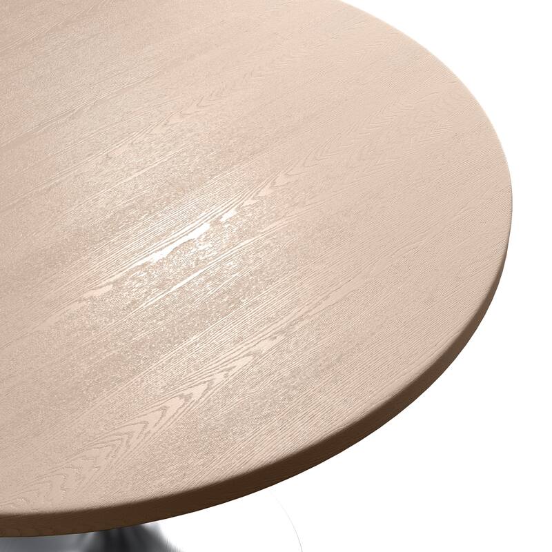 LeisureMod Verve 36" Round Dining Table with MDF Wood TableTop and Brushed Chrome Base for Kitchen & Dining Room