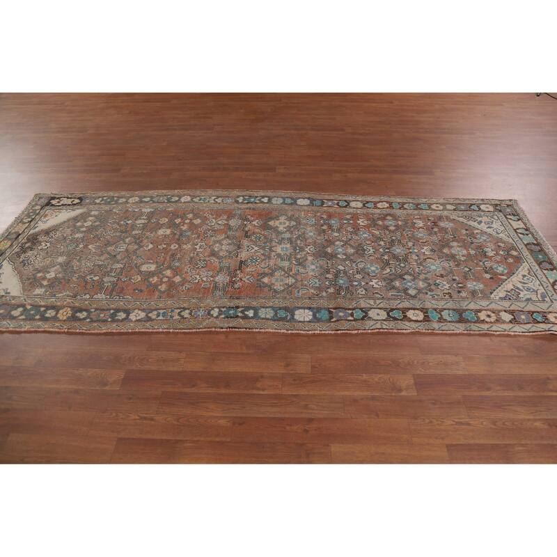 Hand Knotted Oriental 100% Wool Carpet Traditional Geometric Oranges & Rust Hamedan Runner Rug - 9' 1'' X 3' 3''