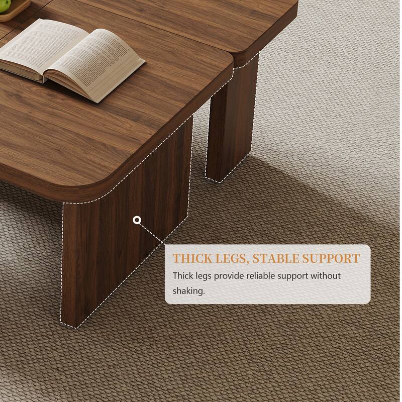 Modern Wood Coffee table, Mid Century Wood Side Table for Living Room, 2 Pieces